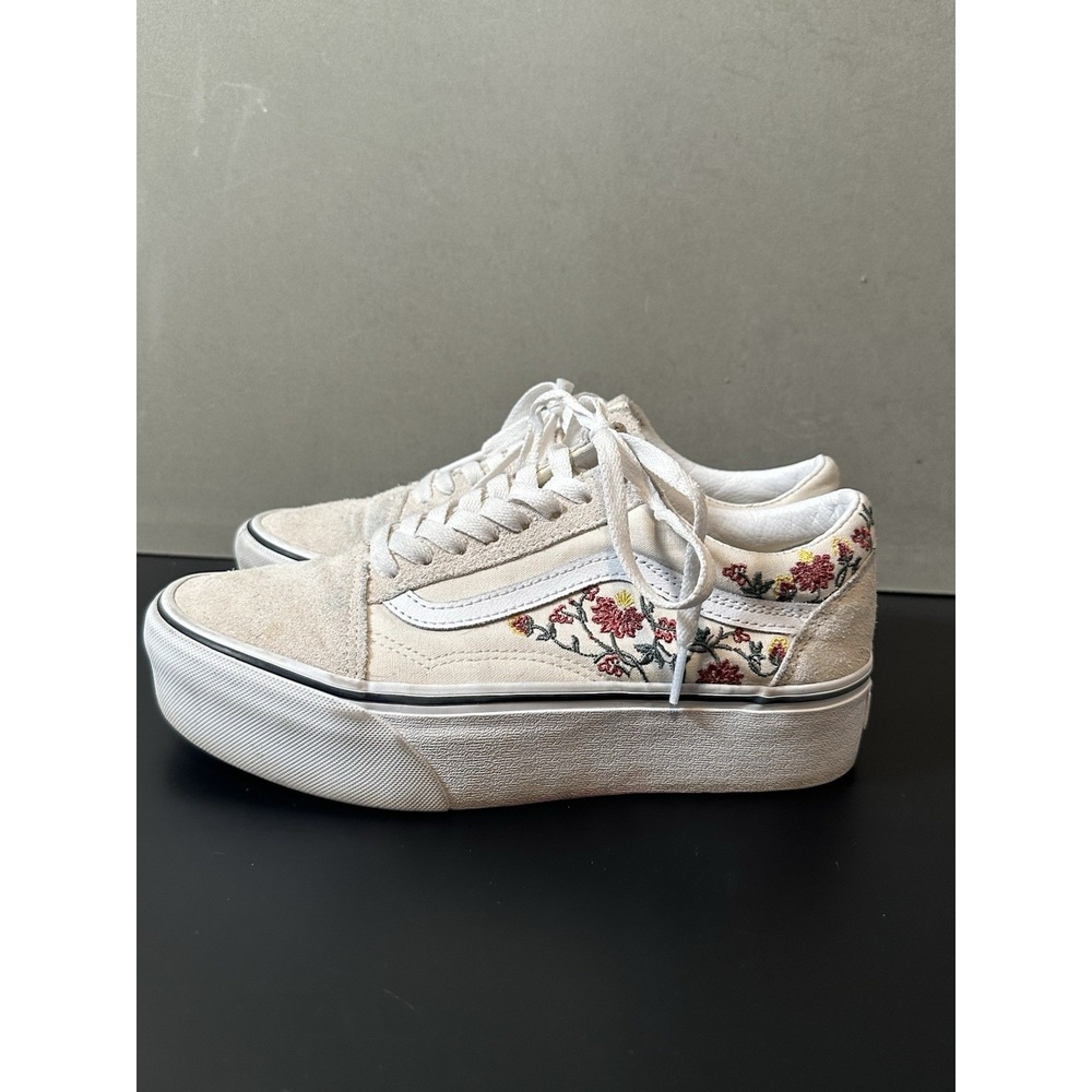 Vans Cream White Floral Platform Old Skool Sneakers - Picture 6 of 12